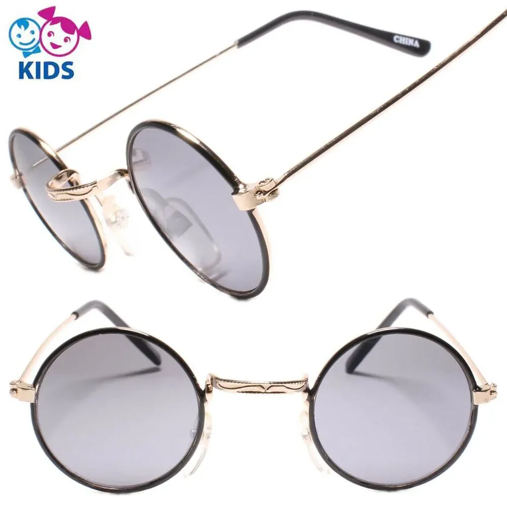 Kids 0-2 year Round Gold & Black Sunglasses 100% UV Protection